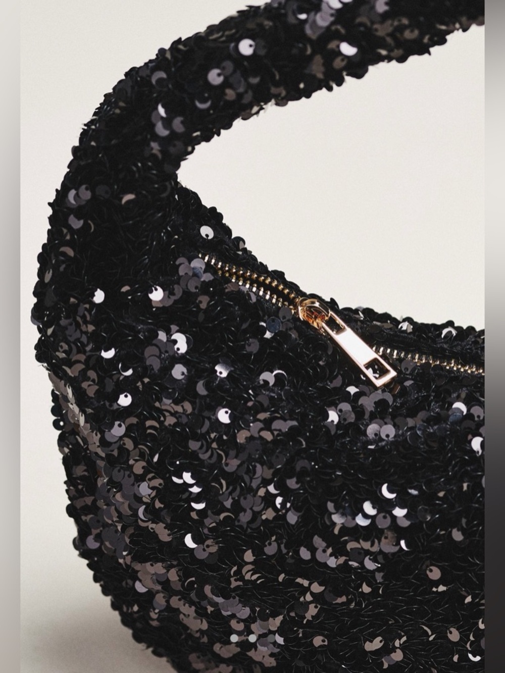 NWT new Anthropologie paillette sequin crescent bag black Shoulder purse - Picture 12 of 14